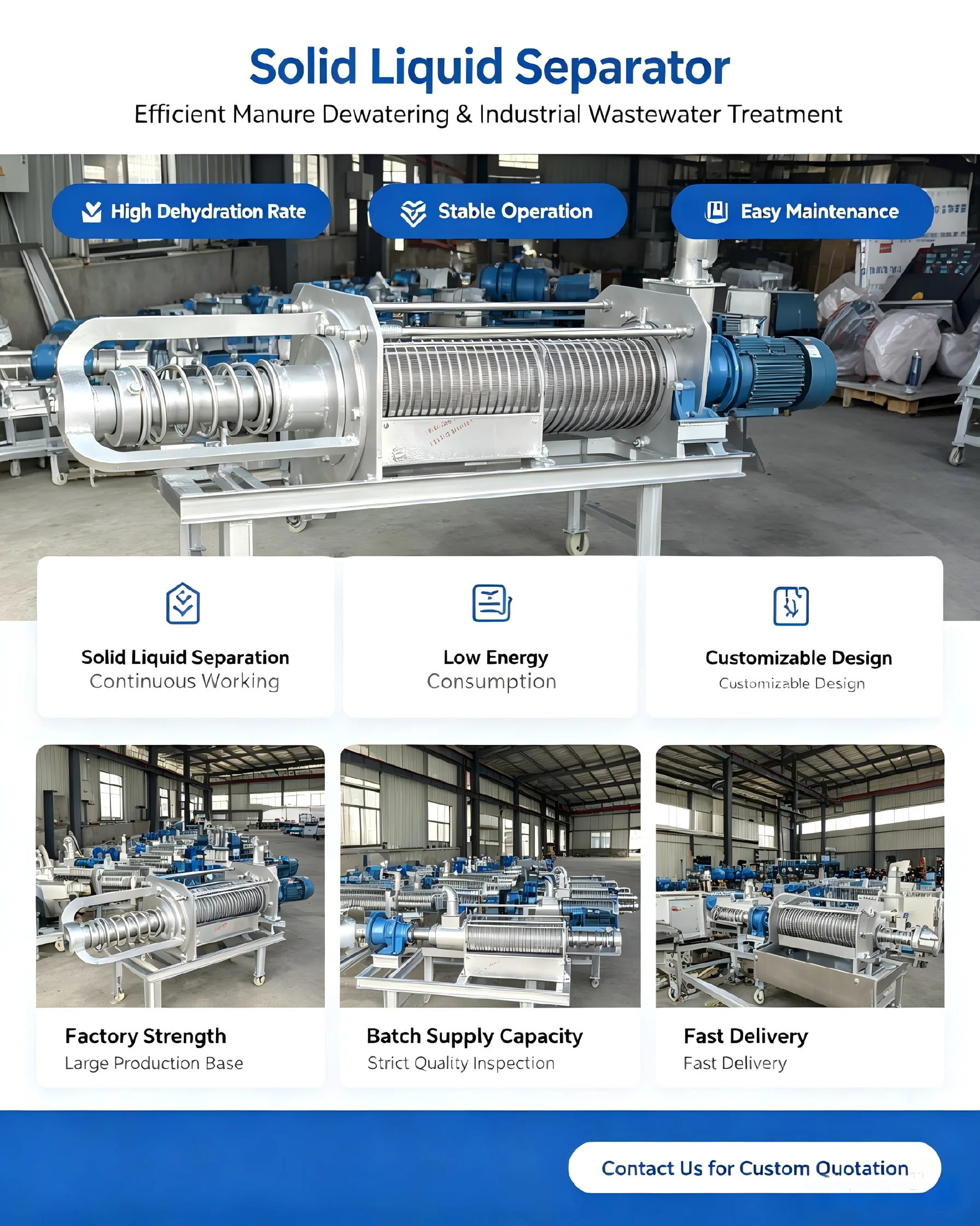 Farm Manure Solid Liquid Separation Machine Screw Press Dewatering Equipment Motor 10-12m/h Capacity ISO9001 CE Certified