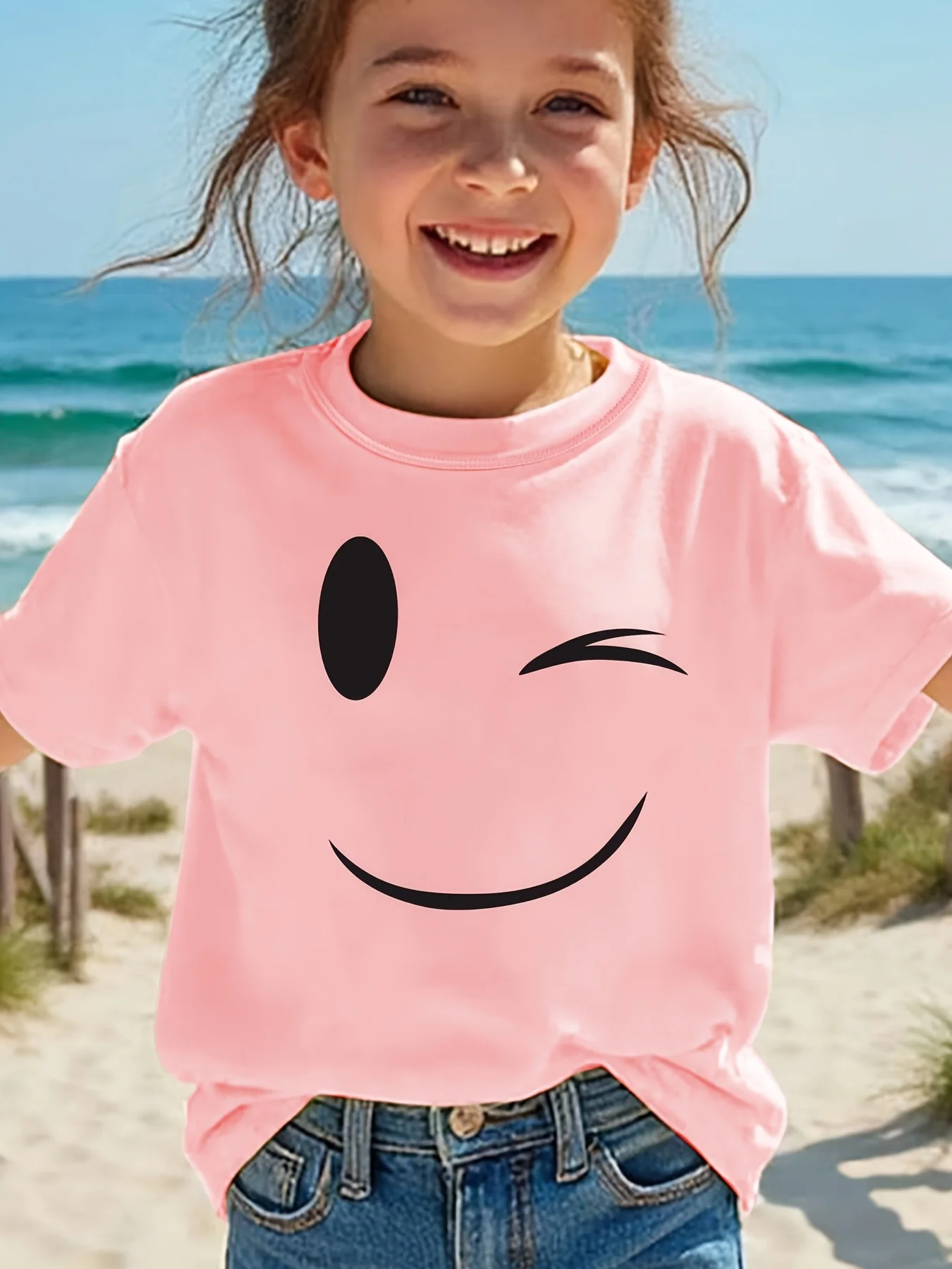Summer Fashion Children's Short Sleeved T-shirt Blink Cartoon Printed Casual Personalized Parent Child Top Street Trend T-shirt