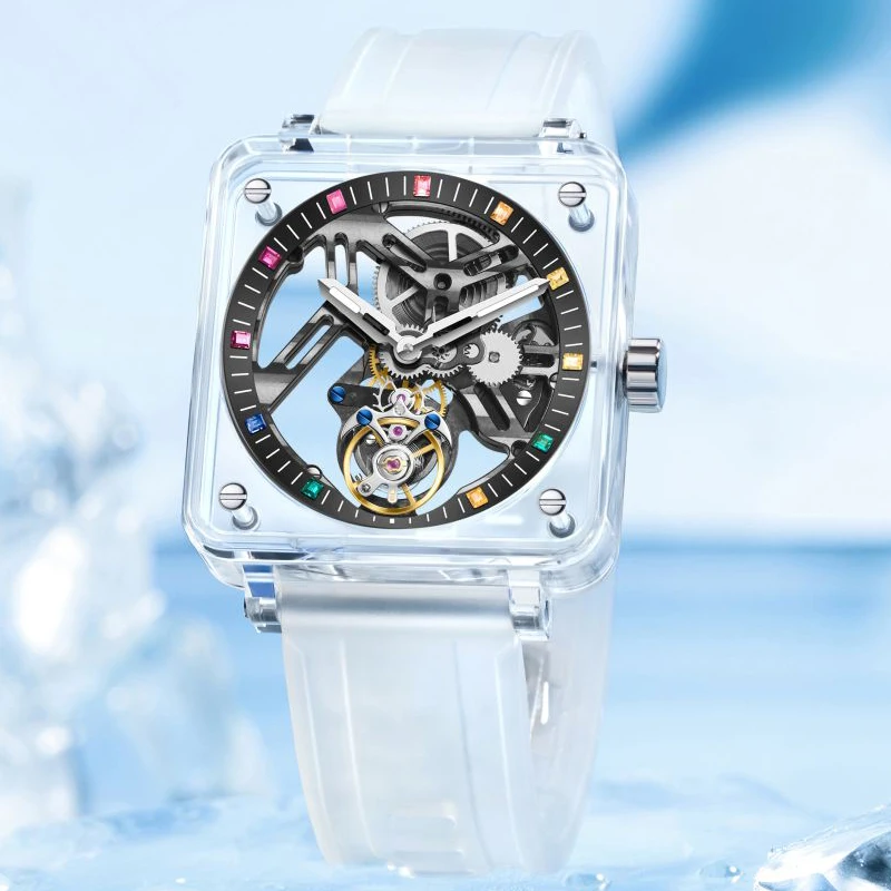 

AESOP Transparent Tourbillon Mechanical Watch Skeleton Hollow Out Luxury Sapphire Waterproof Automatic Men's Rubber Wristwatch