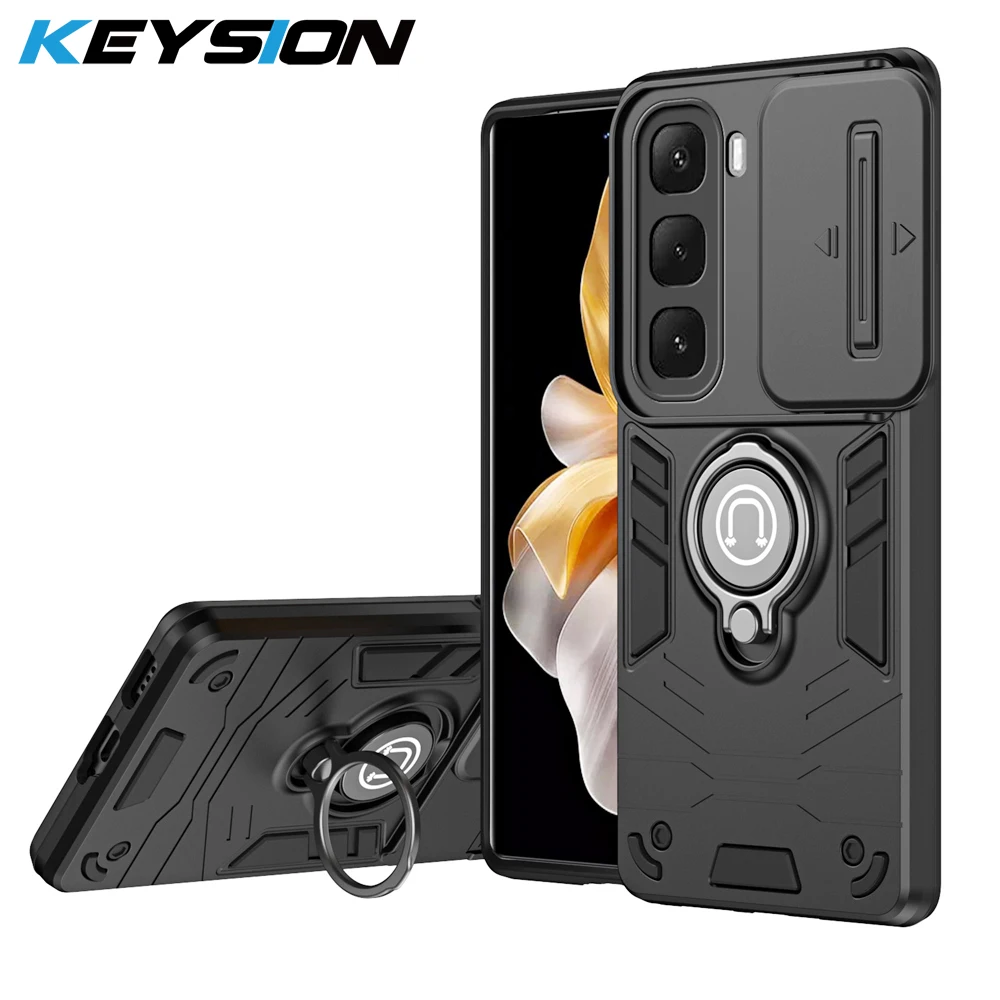 

KEYSION Shockproof Armor Case for Infinix hot 60i 4G Camera Protection Ring Stand Phone Back Cover for Infinix Hot 60 Pro+ 60 5G