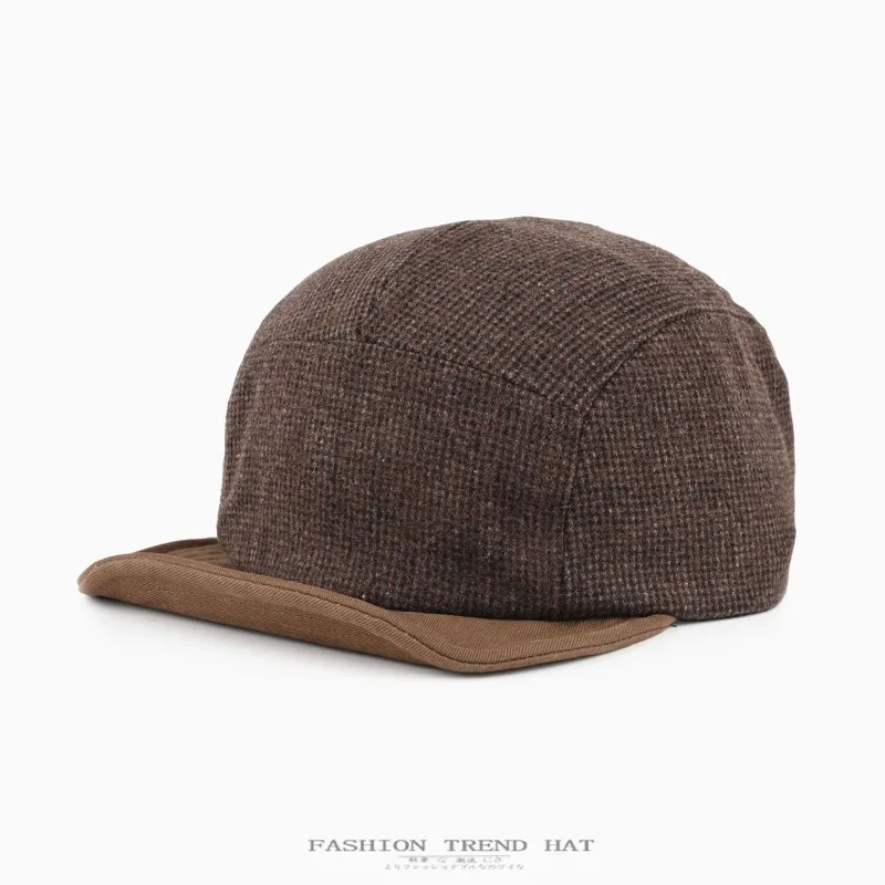 Retro Color Matching Soft Brim Woolen Baseball Caps for Women Autumn Winter Street Fashion Versatile 5-panel Tooling Caps Men