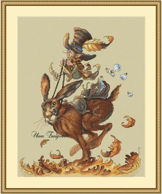 Cross Stitch Kit Little Dwarf Riding a Rabbit 39-46 22-23 28ct 32ct 14ct Metallic fabric   Cloth hand Embroidery Material Kit