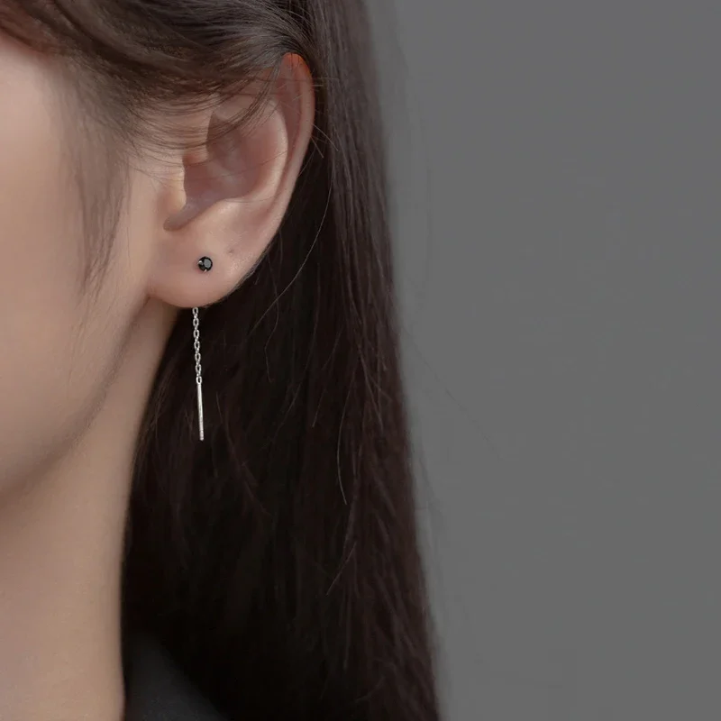 SOFTPIG Real 925 Sterling Silver Zircon Round Short Tassel Stud Earrings For Women Classic Fine Jewelry Minimalist Accessories