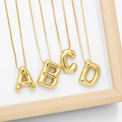 FLOLA Polish Gold Color Initial Necklace For Women Balloon 26 Letters Custom Name Pendant Nackalce Fashion Jewelry Gift nkeb797