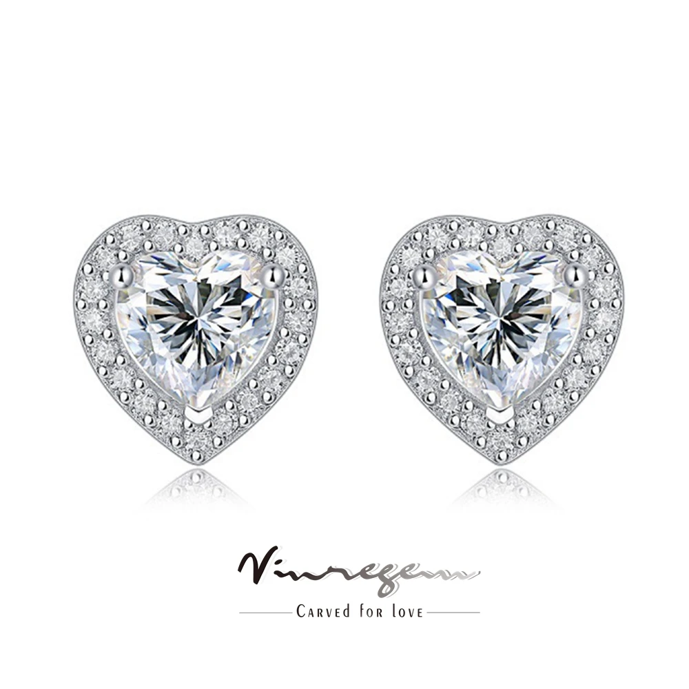 

Vinregem GRA 3EX VVS D Love Heart 5MM Moissanite Diamonds Gemstone Fine Stud Earrings 925 Sterling Silver Jewelry Gift Wholesale