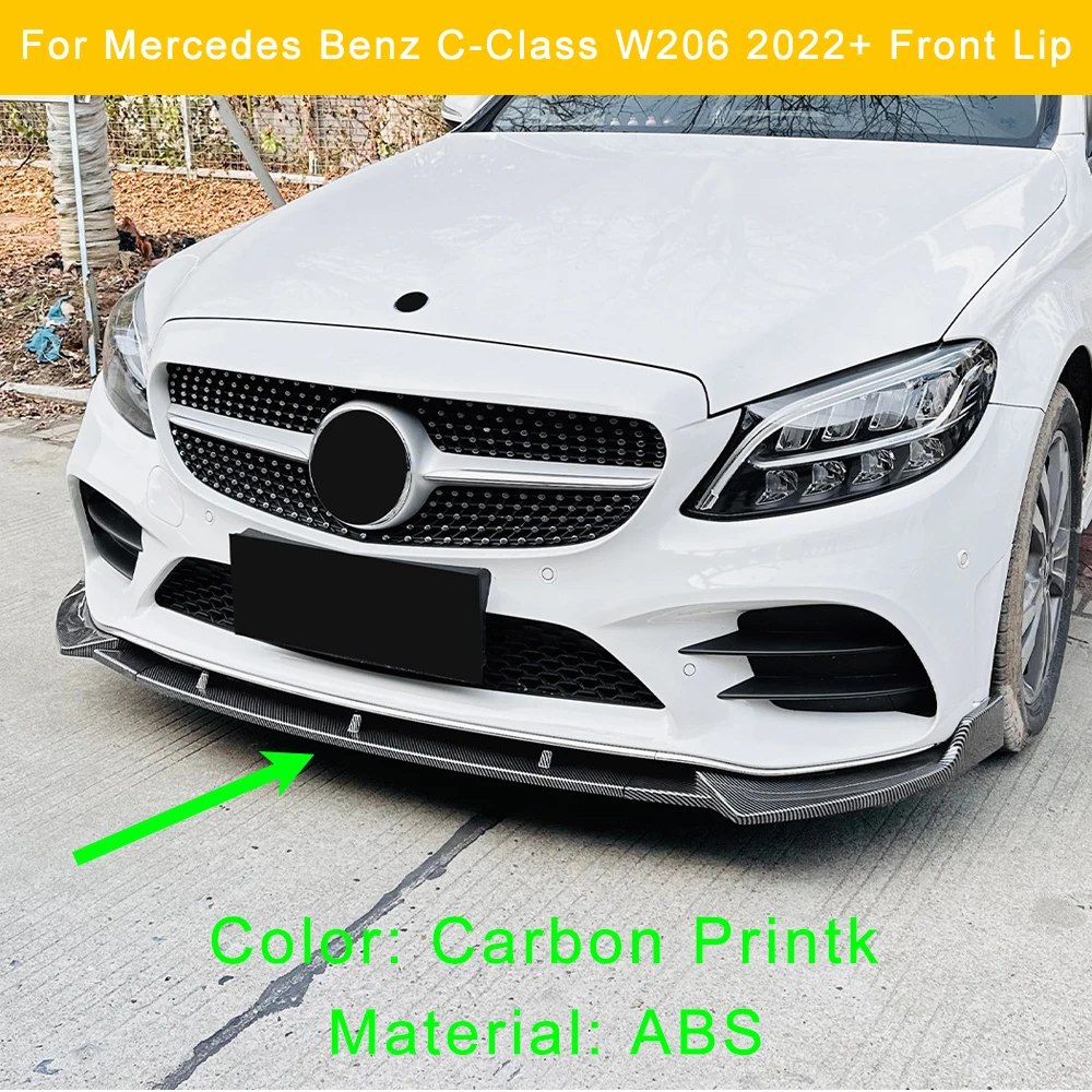 

For Mercedes Benz C-Class W205 C205 S205 2019-2021 Facelift AMG Style Front Bumper Lip Splitter Spoiler Gloss Black ABS Body Kit