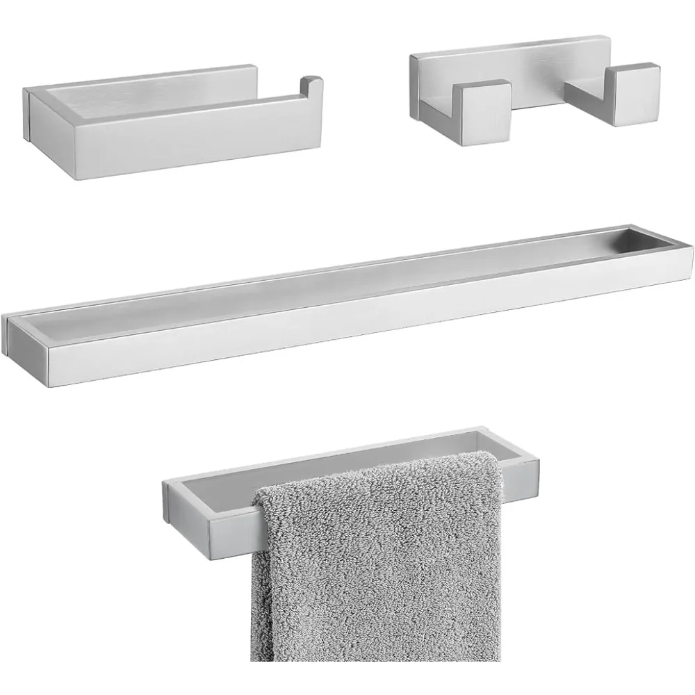 

Bathroom Hardware Accessories Set, Brushed Nickel 4-Piece Bathroom Hardware Set including Towel Bar, Toilet Paper Holder