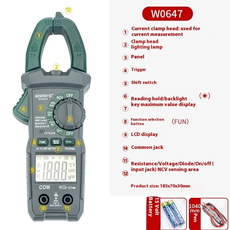 Digitales Zangenmessgerät, 4000 Zählungen, Amperemeter, Spannung, Multimeter, Wechselstrom, Tester, Auto-Testkapazität, NCV, Ohmmer-Werkzeuge