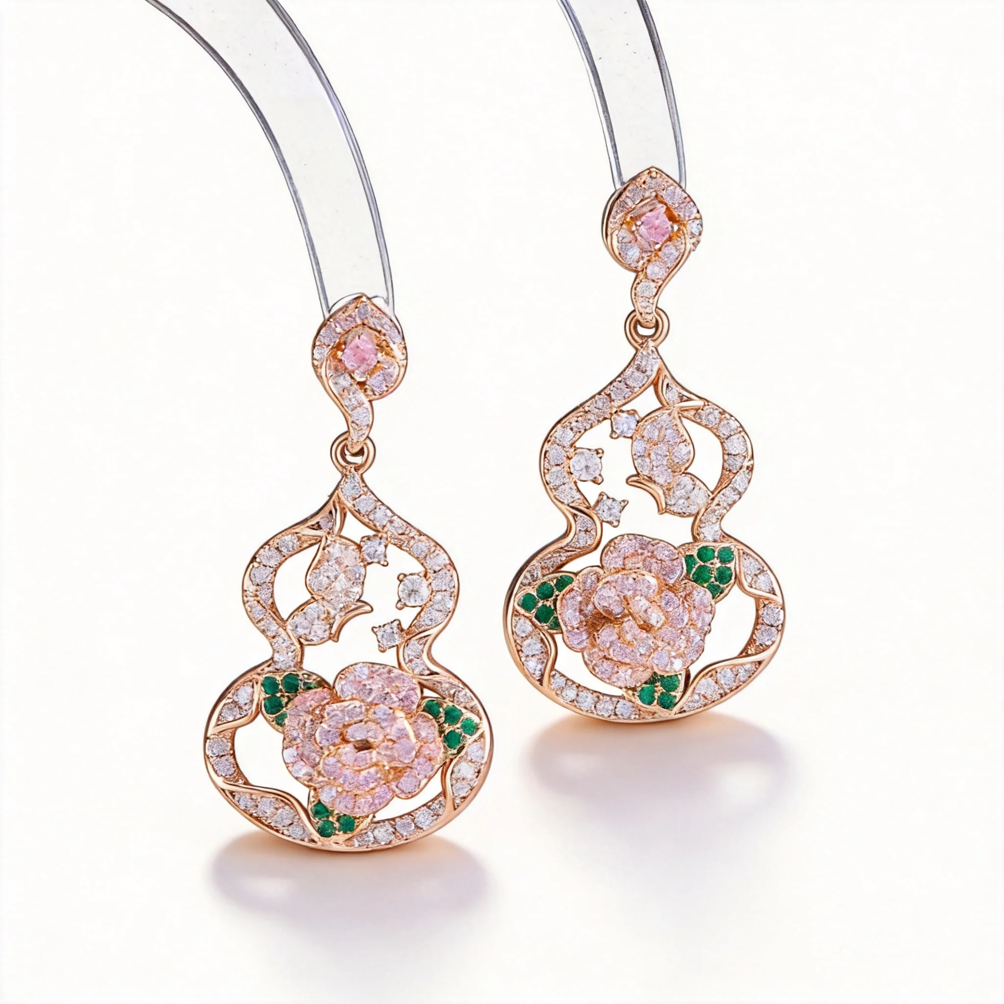 Chinese Style Hollow Gourd Rose Inlaid Zircon Dangle Earrings 925 Sterling Silver Post Luxury Elegant Vintage Jewelry For Women