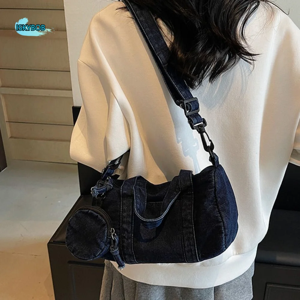 

Temperament American Style Denim Handbag Adjustable Strap Retro Denim Shoulder Bag Harajuku Zipper Casual Tote Bag Commuting
