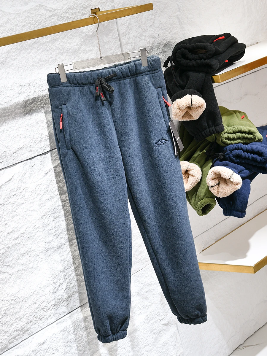 Nordic Style Men's Fleece Lined Elastic Waist Casual Sweatpants Winter Warm Cuffed Loose Fit Straight Leg Pants Urban Fashion