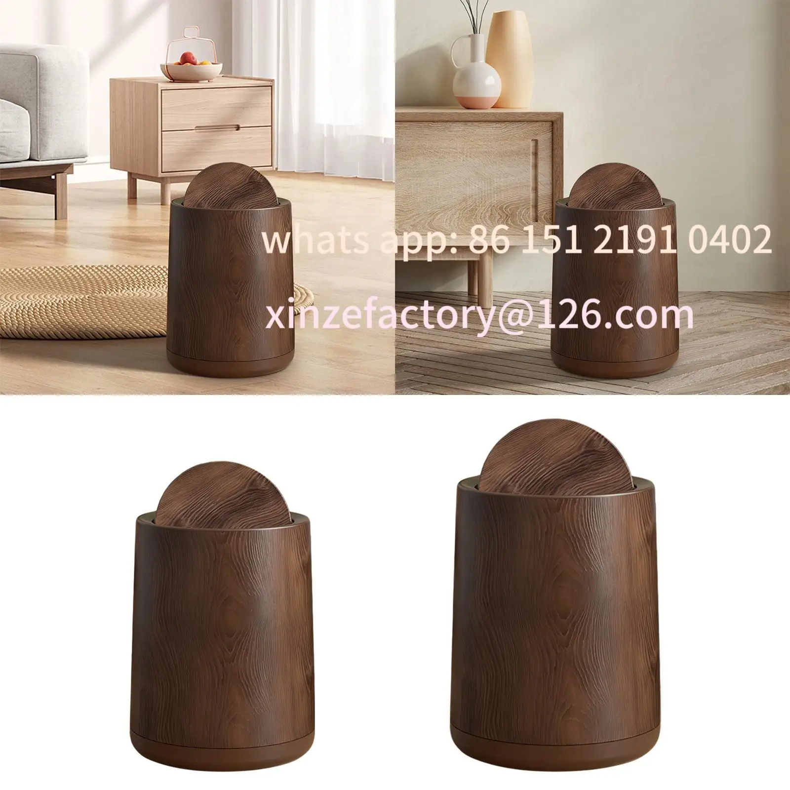 Customizable wood grain imitation paper basket trash can round, garbage can, household trash can for home, bathroom,