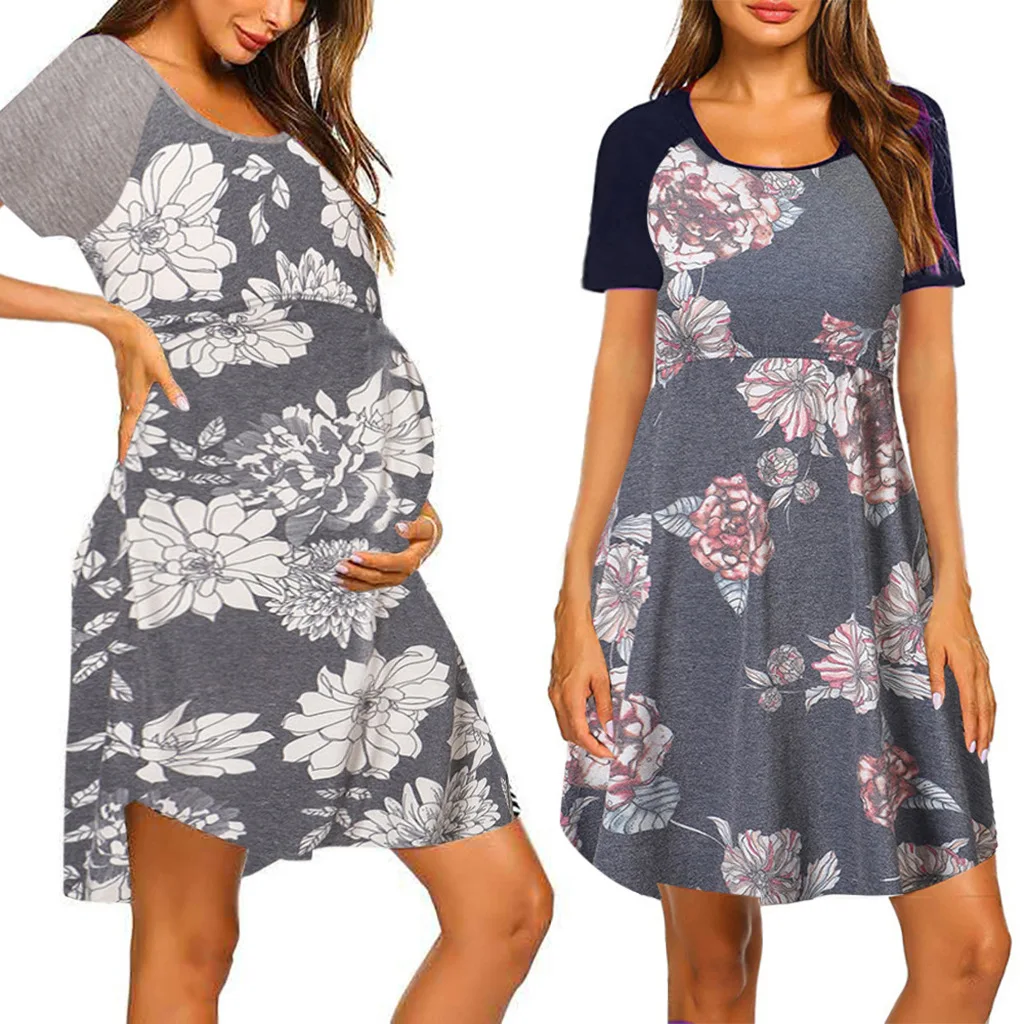 

Maternity Sleepwear Women 3 in 1 Delivery/Labor/Nursing Nightgown Short Sleeve Pleated Breastfeeding Sleep Dress Ropa Mujer