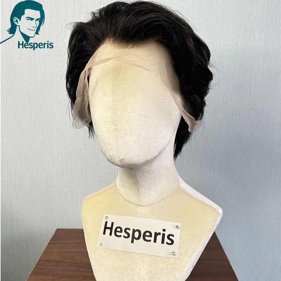 Hesperis Black Human Hair Daily Handsome Men Wigs Full Head Short Pixie Cut Pre Style Lace Front Wigs For Male Fashion Human Wig