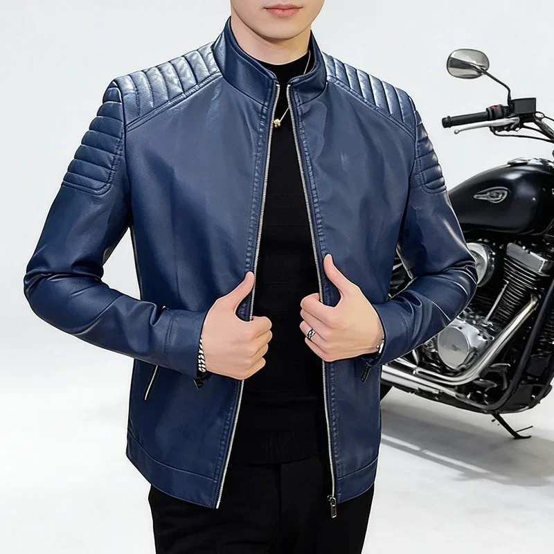 Men PU Leather Jacket Motorcycle Fashion Hip Hop Leather Coat Male Solid Turn-Down Collar Motorcycle Outwear Streetwear 4XL 3XL