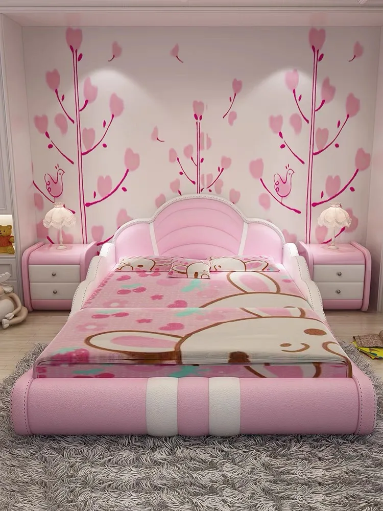 Lit de princesse rose pour enfants, meubles de chambre à coucher pour filles, mignon, créatif, moderne, minimaliste, personnalité, dessin animé, lit simple pour enfants