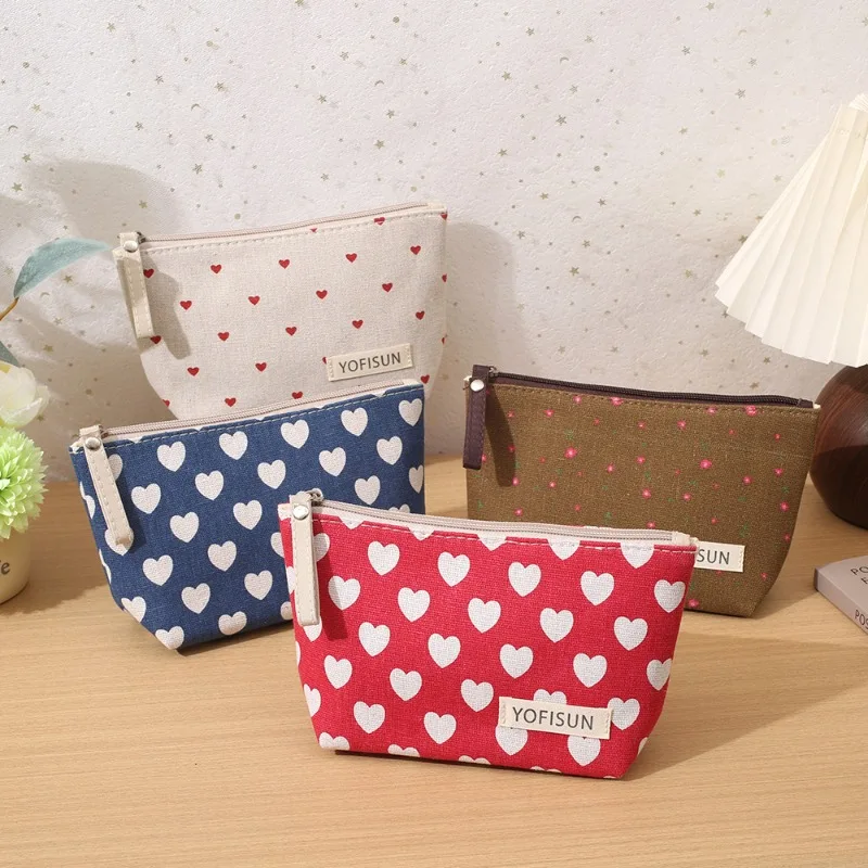 Vintage Floral Cosmetic Bag Retro Plant Print Zipper Makeup Pouch Soft Fabric Portable Travel Toiletry Storage Bag for Women