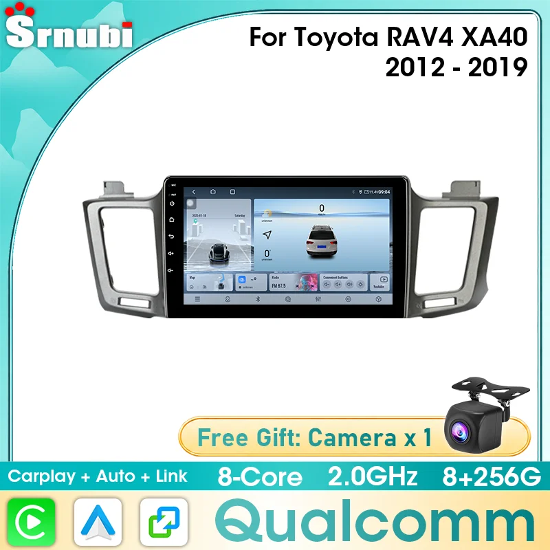 Autoradio multimédia Srnubi Qualcomm 6125 8 cœurs 2 Din 5 GHz WIFI GPS Navigation FM AM pour Toyota RAV4 XA40 2012 2014 2015 2016 2017 2018 2019 avec écran d'affichage, Android Auto, CarPlay sans fil, EQ