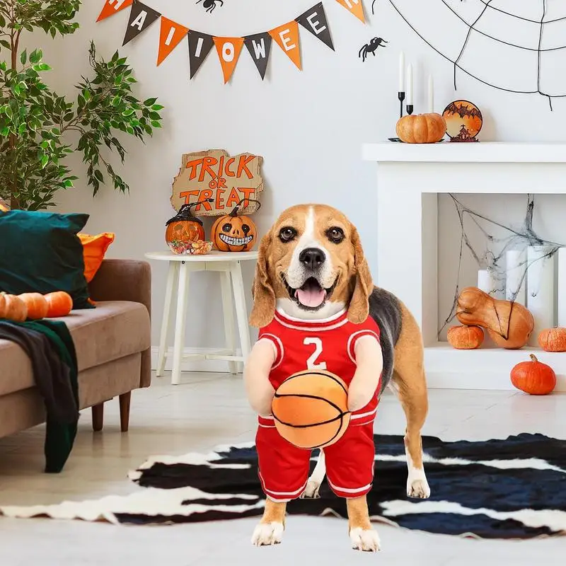 Halloween Dog Basketball Player Costume Funny Sports Cosplay Clothes Breathable Puppy Holding Basketball Clothing With Ball