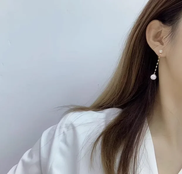 أقراط عيار 18 قيراط للنساء أقراط متدلية من اللؤلؤ حلق بيرلز قابل للفصل من الذهب الوردي