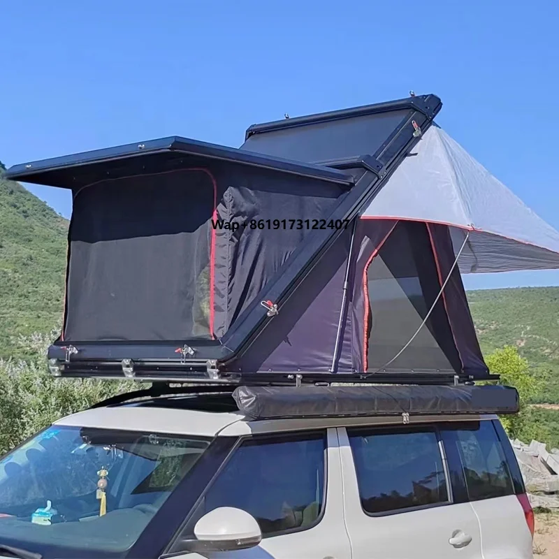 

With Skylight Aluminum Rooftop Tent Car Triangle Clamshell Hard Shell Roof TopTent for Outdoor Hiking Top Roof Car Tent 2 Person
