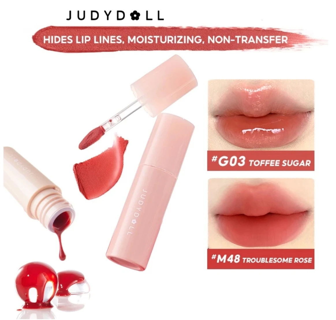 Glossy&Matte Judydoll Lip Gloss Long Lasting Triple Oil Lip Care System Honey Crystal Velvet Cosmetics Makeup