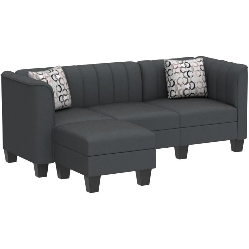 Convertible Sofa With Chaise Clearance Set for Small Space (Dark Grey) Sectional Sofa Couch for Living Room Home Furniture