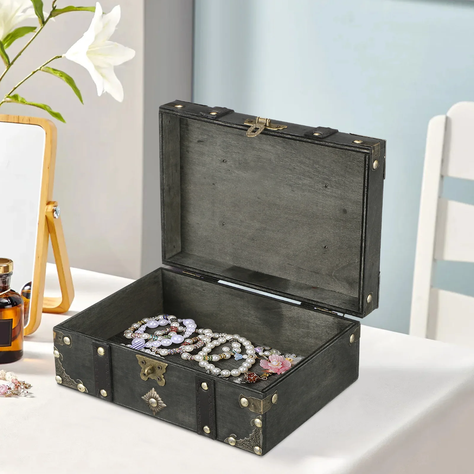 

Vintage Lockable Jewelry Box Aesthetic Organizer Secure Storage Necklaces Rings Bracelets Decorative Trinket Travel Desktop