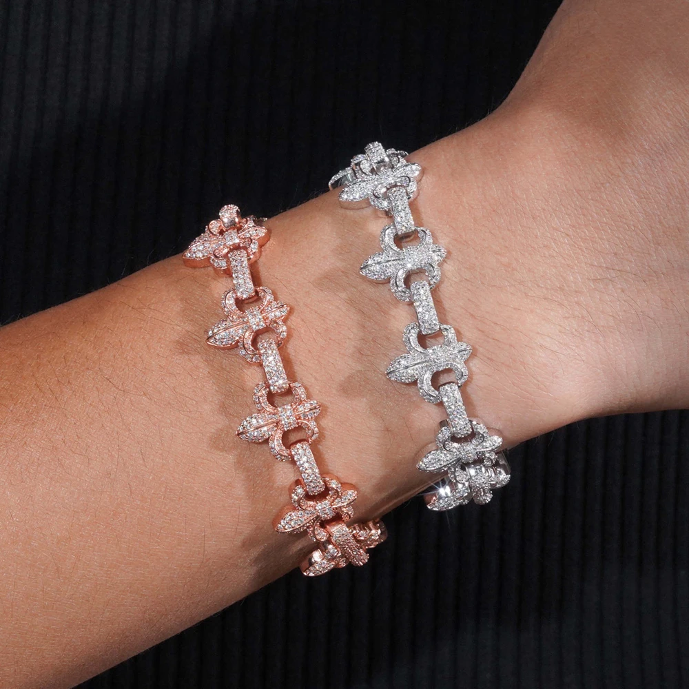 

Hiphop Iced Bling 16MM Moissanite Flower Cross Chain Bracelet 925 Sterling Silver Diamond Miami Cuban Bracelets Pass Tester Gift