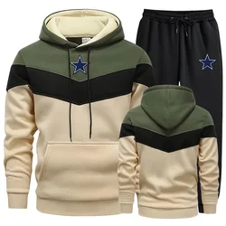 Herbst Winter Herren Trainings anzug Print dreifarbige Kapuzen pullover schwarze Jogging hose 2-teiliges Set hochwertige warme Freizeit kleidung