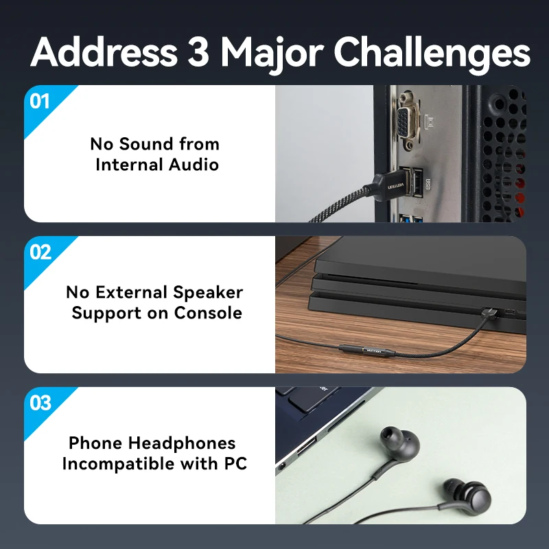 Vention 1-Port USB External Sound Card USB to 3.5mm Audio Adapter USB to Earphone for PC Macbook Computer Laptop Aux Sound Box