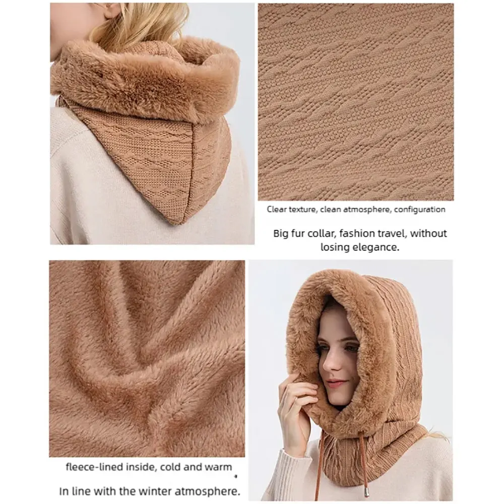 Winter Warm Hat Outdoor Riding Headgear Cold-Proof Skiing Cap Integrated Collar Mask Pullover Hat for Cold Weather Protection