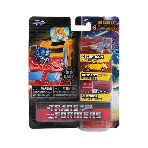 Jada Transformers Nano Hollywood Rides 3-Pack Die-Cast Metal Mini Vehicle Set Optimus Prime Bumblebee Starscream Model Toy