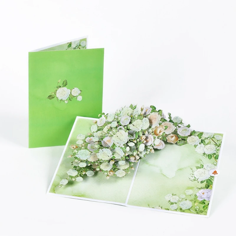 Fresh White Rose Cluster 3D Pop-Up Card – Birthday Wedding Mother's Day Floral Papercut Blessing Card