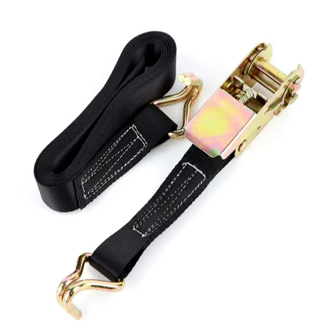 Ratchet Tensioner Self-Locking Nylon Aircraft Belt Double Hook Pickup Truck Motorcycle Boat Cargo Tie Down Straps