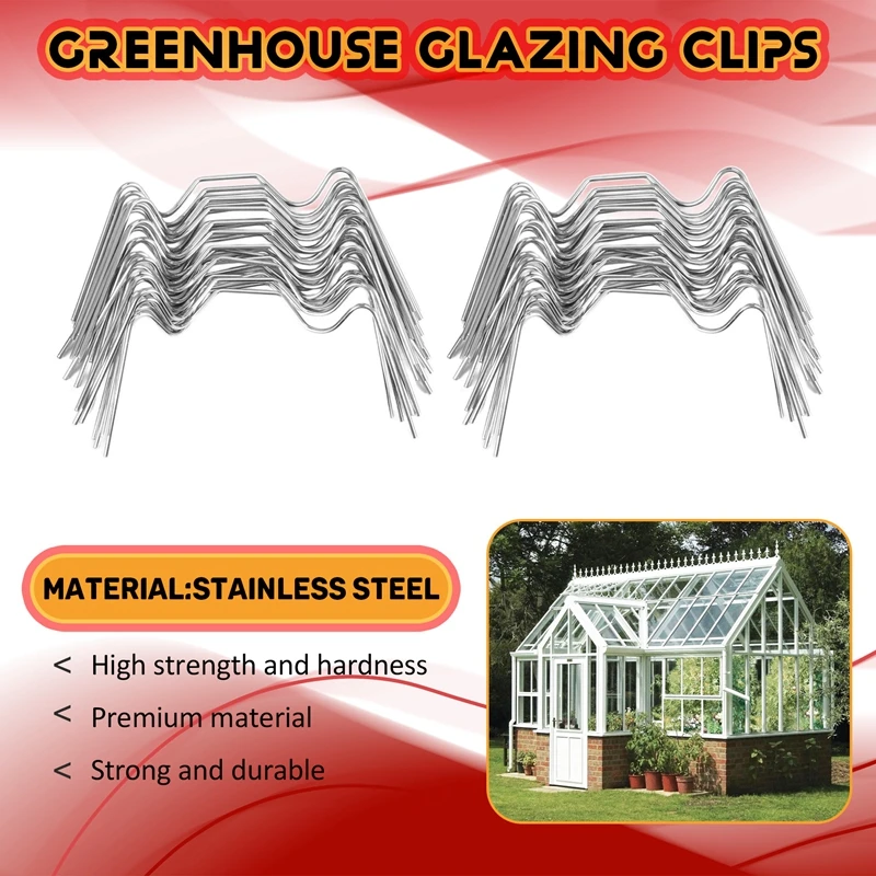 PORK-50Pcs الفولاذ المقاوم للصدأ الدفيئة مع مقاطع الربيع سلك الزجاج الزجاج الإطار تثبيت المشبك