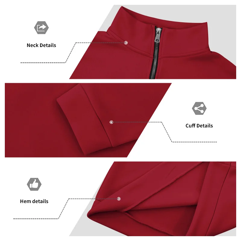 Herren-Sweatshirt mit Fleecefutter für Herbst und Winter, Stehkragen, halber Reißverschluss, langärmelig, einfarbig, warme Freizeitjacke – Detail 35