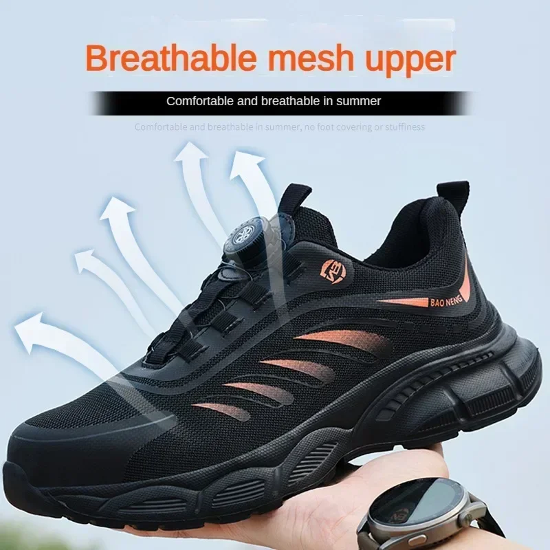 Men Rotary Buckle Safety Boots Steel Toe Puncture Proof Work Sneakers Breathable Durable Protective Footwear for Men and Women
