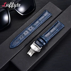 Embossed Leather Watch Strap with Automatic Butterfly Clasp 18mm 20mm 22mm 24mm Wristwatch Band Accessories