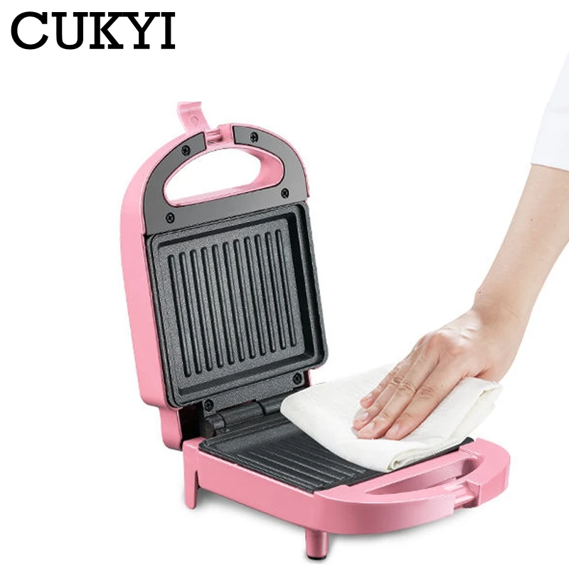 CUKYI 650 واط المنزلية على الوجهين التدفئة صانع الساندوتشات الكهربائية الإفطار آلة الهراء صانع فرن كعكة البيض محمصة صغيرة 220 فولت