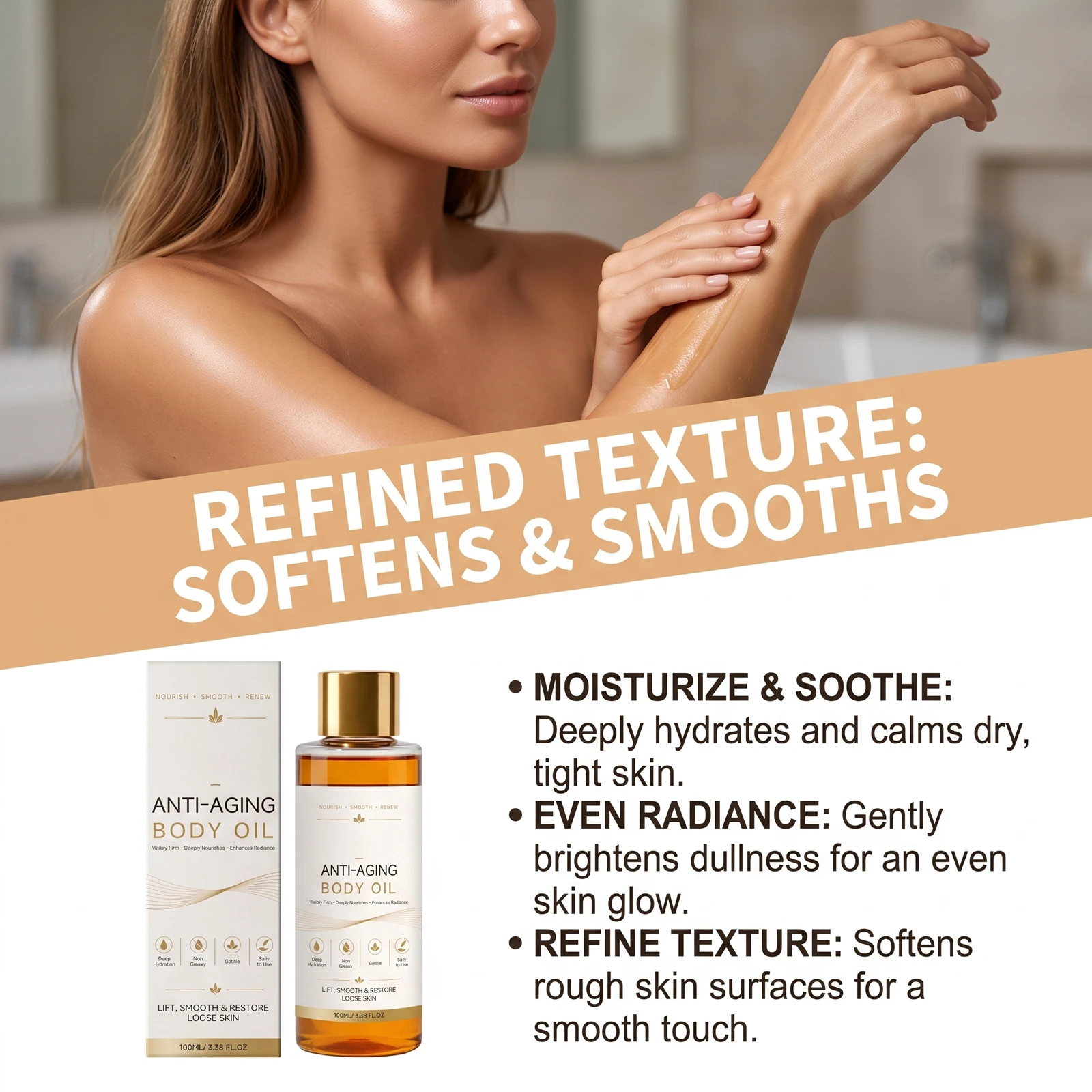 Brightening Firming Body Oil with Vitamin E & Jojoba Oil Tightening Skin Fast Absorbing Smoothing Moisturizing Massage Oil