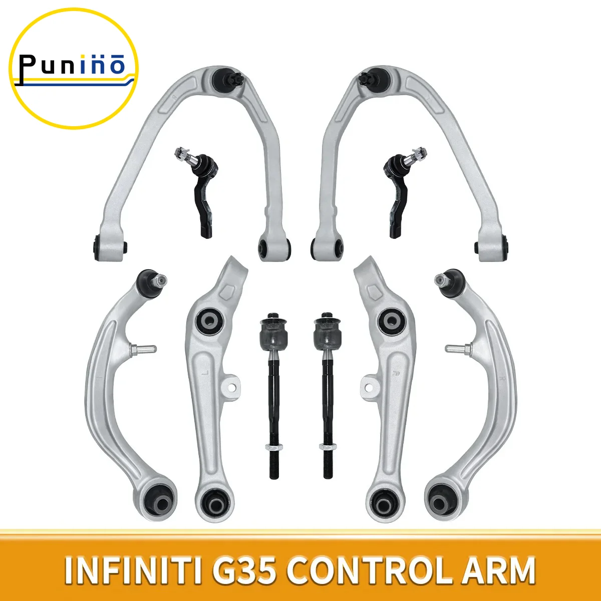 Punino 10pcs Front Lower Control Arm Tie Rod End Suspension Kit Set for Infiniti G35 2003 2004 2005 2006 2007 2008 2009