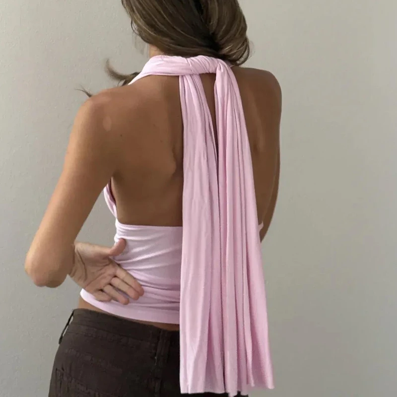 Blusa Elegante Celeste para Mujer, Estilo Y2K, Manga Corta Tipo Murciélago, Cuello Pronunciado, Corte Ajustado, Espalda Descubierta con Lazo, Blusa de Verano
