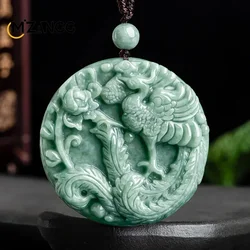 Natural Myanmar Jadeite Phoenix Peony Pendant Double Side Carved Exquisite Luxury Men's and Women's Jade Necklace Jewelry