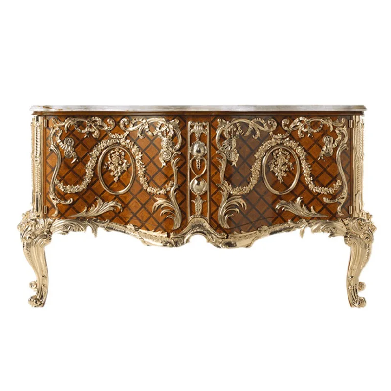 

French decorative cabinet mahogany carved edge cabinet veneer parquet entrance cabinet