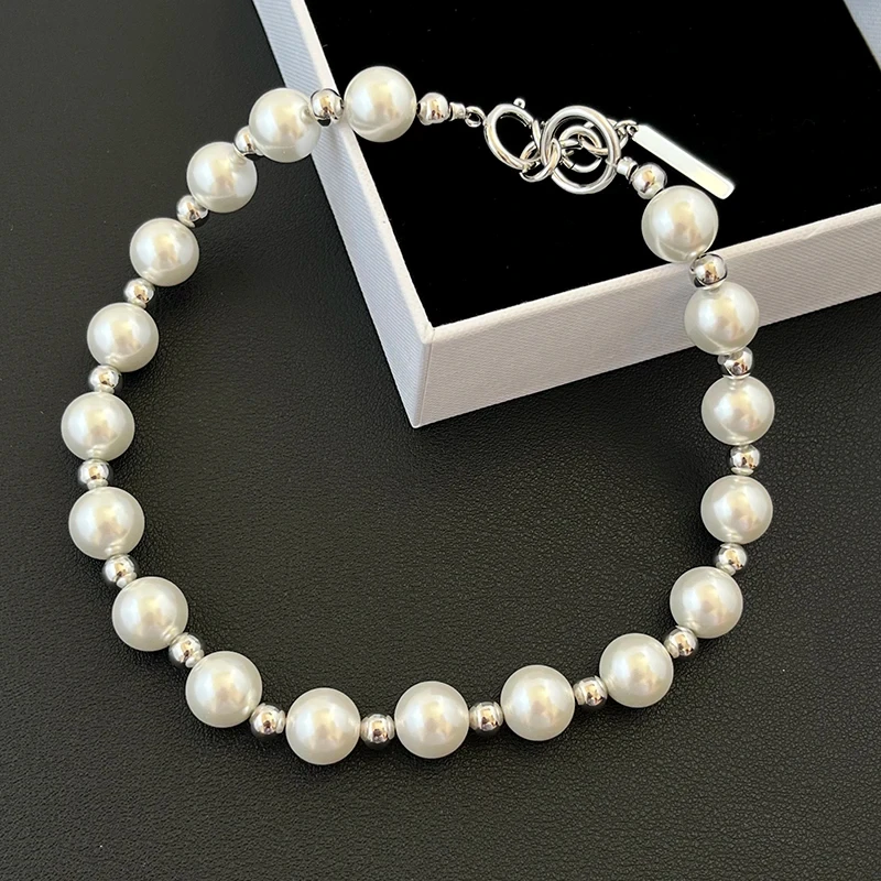 

Europe America Fashion Circular Pearl Silver Bead Necklace Choker Women Jewelry Party Runway Trend