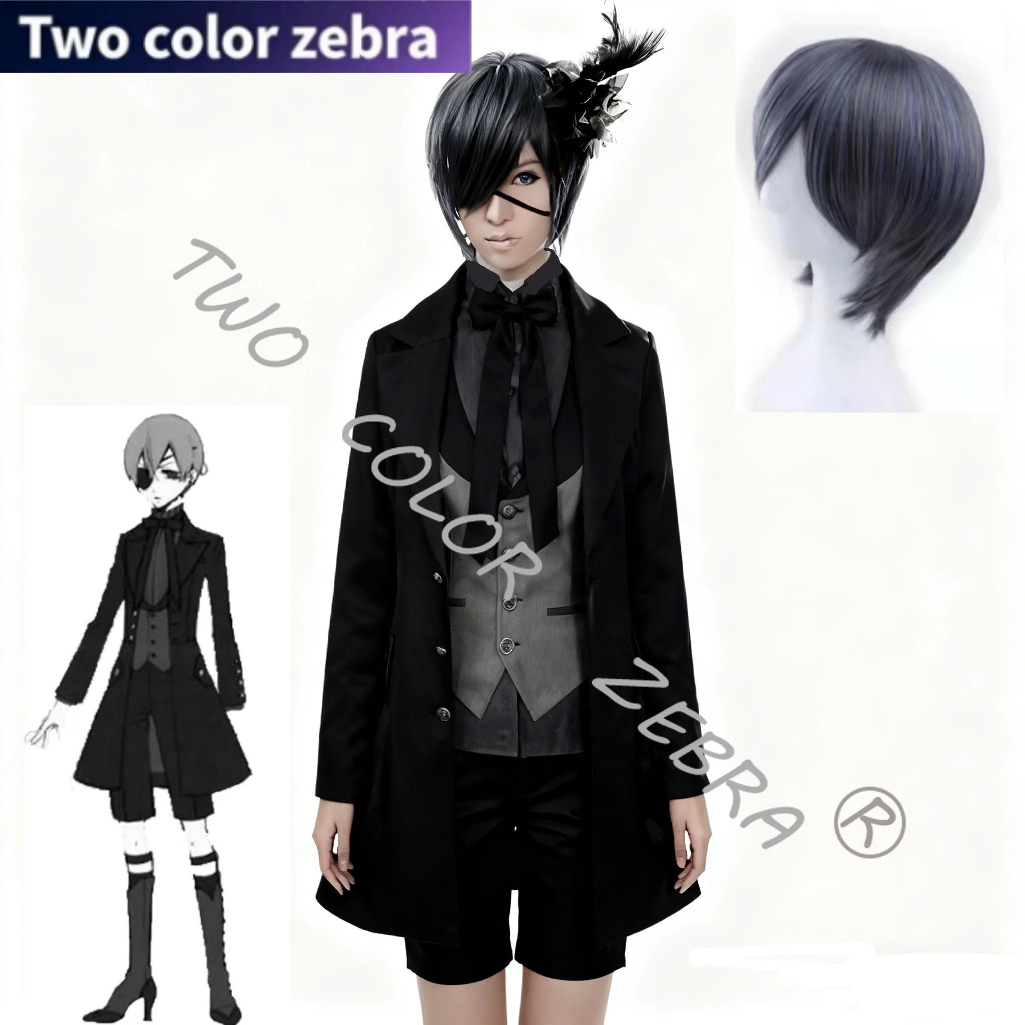 

Black Butler Ciel Phantomhive Cosplay Costume Wig Black Shirt Short Pants Full Set Medieval Elegance Unifrom Halloween Suit