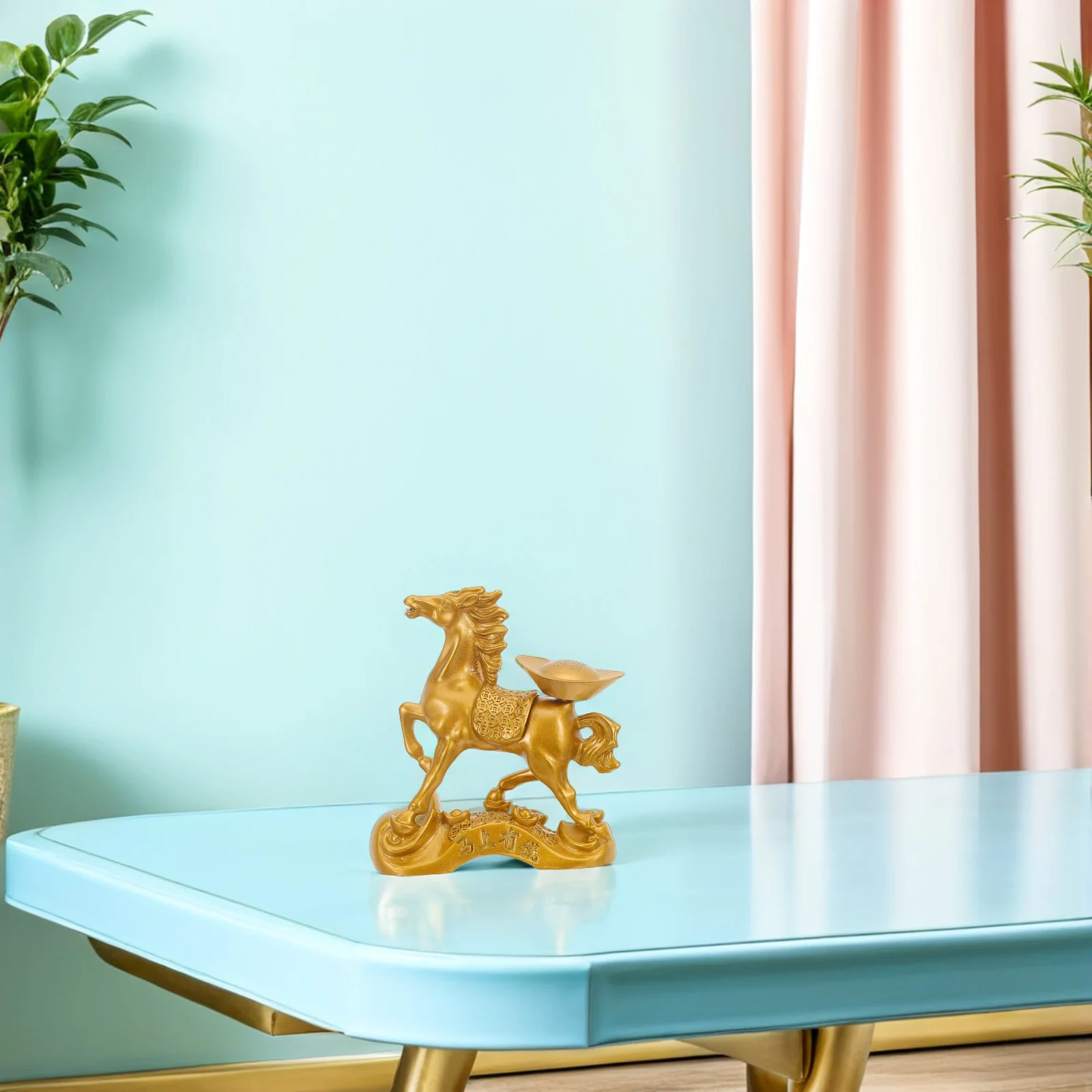 

2026 Chinese Zodiac Horse Lucky Ornament - Gold Standing Horse Statue for Wealth Home Decor Feng Shui Prosperity Symbol Lunar