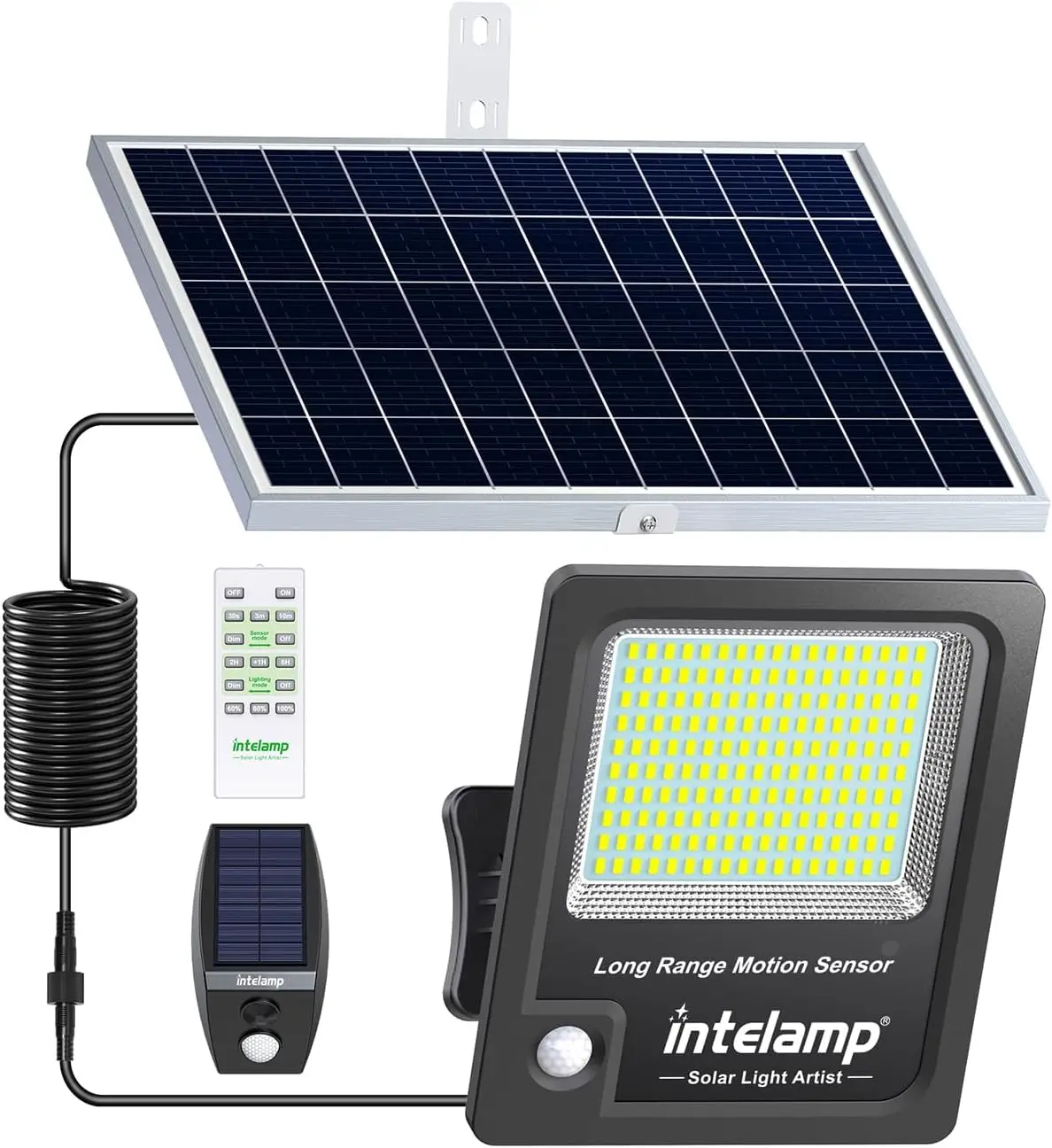 intelamp 12000 mAh Solar-Flutlicht für den Außenbereich, Sonnenlicht, supergroßes Solarpanel, zwei Bewegungssensoren für Garten, Straße, Hof