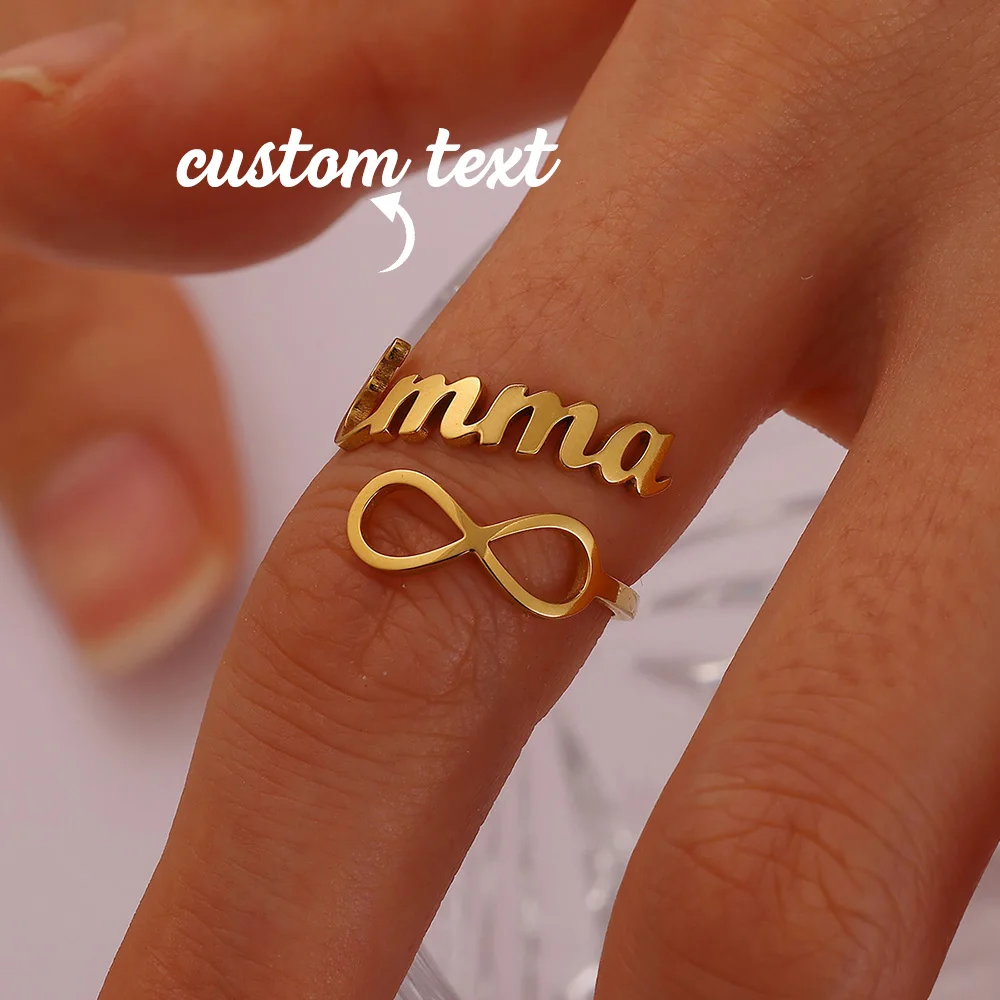 แหวนปรับขนาดได้ สแตนเลส สลักชื่อส่วนตัว แหวนอินฟินิตี้ สำหรับผู้หญิง ผู้ชาย งานแต่งงาน งานปาร์ตี้